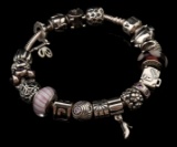 PANDORA BRACELET AND NECKLACE SET WITH 22 CHARMS