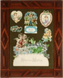 VICTORIAN DIE-CUT EPHEMERA IN TRAMP ART FRAME