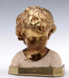 A CIRCA 1900 GILT COPPER CLAD BUST OF A CHILD