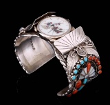 A JOHN MIKE INLAID CEREMONIAL WATCH BRACELET