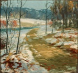 A 1923 NEW HOPE PENNSYLVANIA SCHOOL OIL ON CANVAS