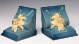 ROSEVILLE BLUE ZEPHYR LILY ART POTTERY BOOKENDS