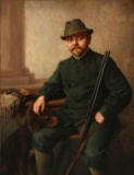 ELISE BRENNICKE (1855-) PORTRAIT OF HUNTER AND DOG