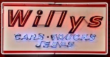 RARE WILLYS CARS TRUCKS JEEPS NEON OVER PORCELAIN