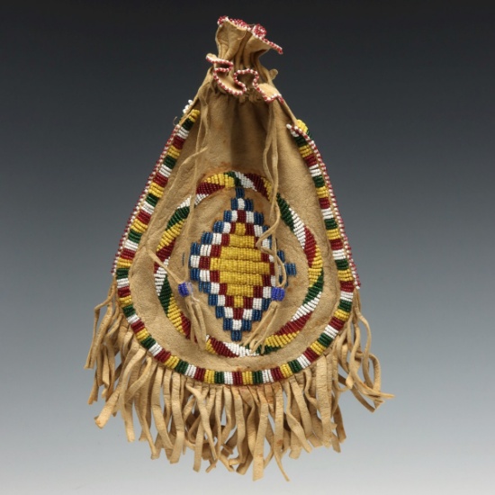 A LAZY STITCH BEADED DRAWSTRING POUCH ATTRIBUTED SIOUX