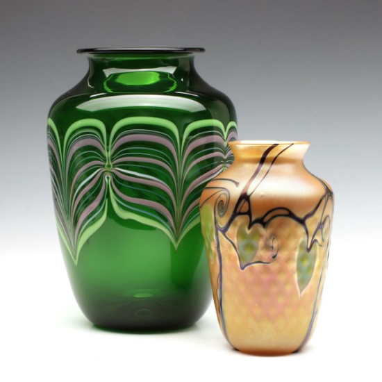 TWO VERY GOOD ORIENT AND FLUME ART GLASS VASES