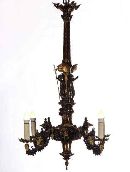 A 20TH C. VERSION OF 19C. AMERICAN GASOLIER CHANDELIER