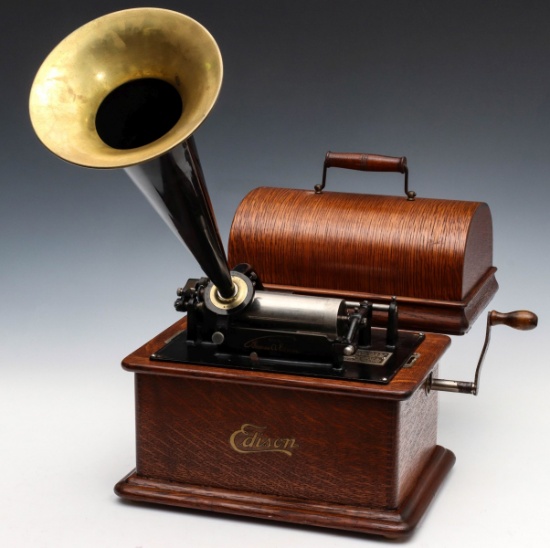 AN EDISON STANDARD CYLINDER PHONOGRAPH WITH HORN