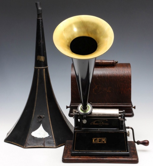 AN EDISON GEM CYLINDER PHONOGRAPH WITH OUTSIDE HORNS
