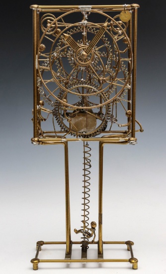 A GORDON BRADT KINETICO STUDIOS ANIMATED BRASS CLOCK