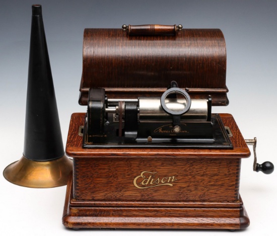AN EDISON STANDARD CYLINDER PHONOGRAPH WITH HORN