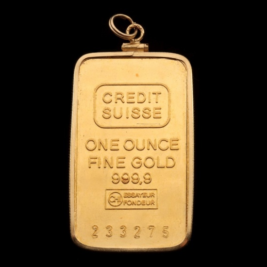 A 1-OZ. CREDIT SUISSE .999 GOLD BAR PENDANT