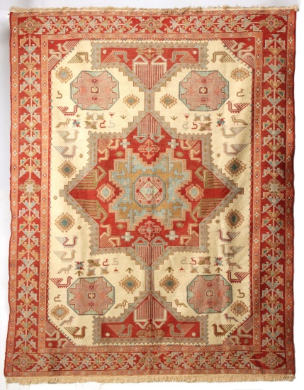 A LATE 19TH C. TURKISH SOUMAK WEAVE SILK 'DOWRY' RUG