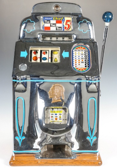 AN O.D. JENNINGS CHIEF 5 CENT TIC TAC TOE SLOT MACHINE