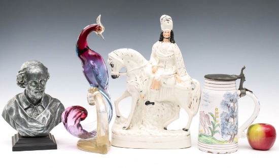 AN ESTATE LOT OF CHAMPLEVE, STAFFORDSHIRE, DELFT STEIN