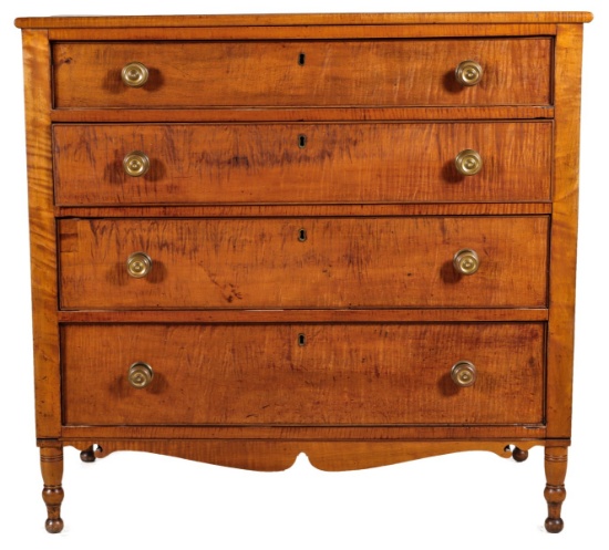 A 19TH C. AMERICAN TIGER MAPLE AND CHERRY CHEST