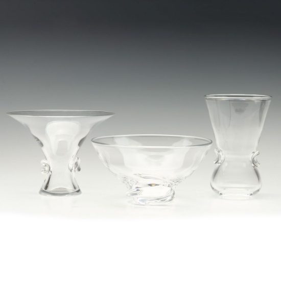 THREE STEUBEN CRYSTAL ART GLASS VASES