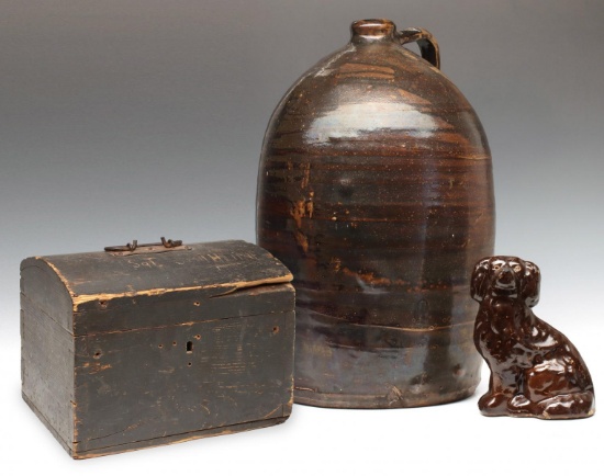 19TH CENTURY AMERICAN STONEWARE AND DOCUMENT BOX