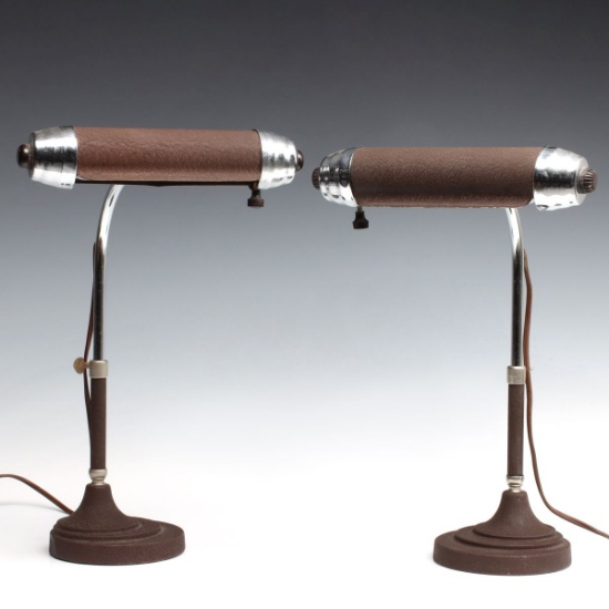 A PAIR CIRCA 1940 ART DECO BULLET LAMPS