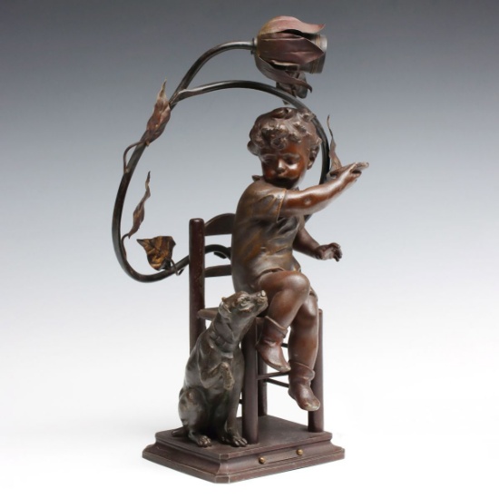 A FRENCH SPELTER FIGURAL LAMP AFTER LEON PILLET C. 1920