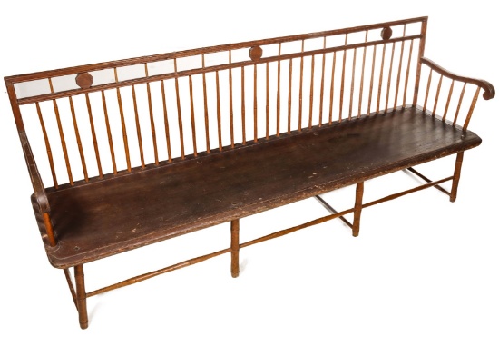 A 19TH C. AMERICAN BIRD CAGE WINDSOR SETTEE