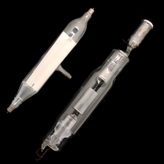 TWO LARGE, ANTIQUE TUBULAR SCIENTIFIC GLASS TUBES
