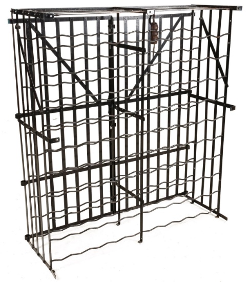 A FRENCH RIGIDEX VINTAGE IRON WALL MOUNT WINE RACK