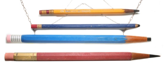 FOUR FOLKY OVERSIZED WOOD PENCILS 42 to 66 INCHES