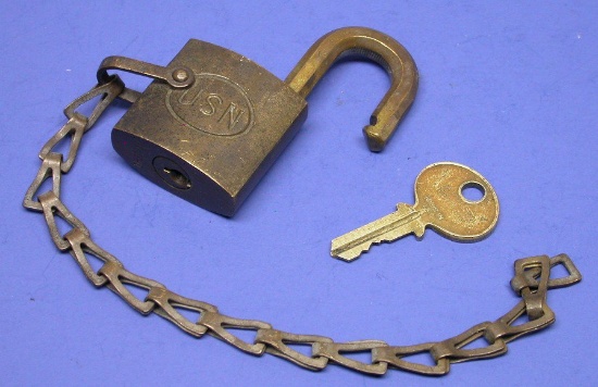 US Navy WWI-II era Brass Pad Lock (AI)