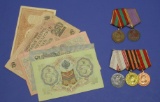 Group Lot of Soviet Medal Bars and Currency (A)