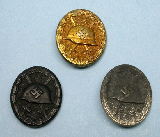 Set of German Military WWII era Black, Silver & Gold Wound Badges (RBH)
