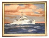 US Navy 1960s era Minesweeper USS Agile (AM-421/MSO-421) Oil Painting (KDW)