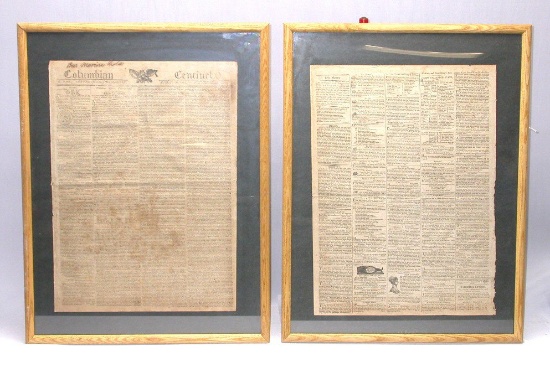 Framed Boston, Mass "Columbian Centinel" 1812 Newspaper (SLH)