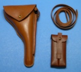 Nice Reproduction Brown Leather Imperial German WWII P-08 Artillery Luger Holster Set (RPA)