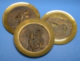 Three Chinese Brass & Copper Bas-Relief Plates (JMC)