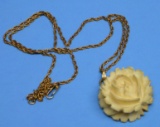 Antique Carved Ivory Rose Gold-Fill Necklace (PWS)
