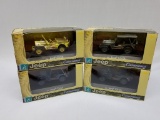 Caramama WWII 4 Jeep Grouping, Desert, Airfield and 2 Army Jeeps 1:43 Scale Display Models (MGN)