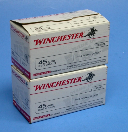 Two 100-Round Boxes of Winchester 45 ACP 230 Gr FMJ Ammunition (JWX)