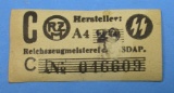 German SS WWII RZM Tag