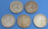 Five German WWII Nazi Five Mark Coins