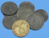 Nine German WWII era Nazi Pfenning and Mark Coins