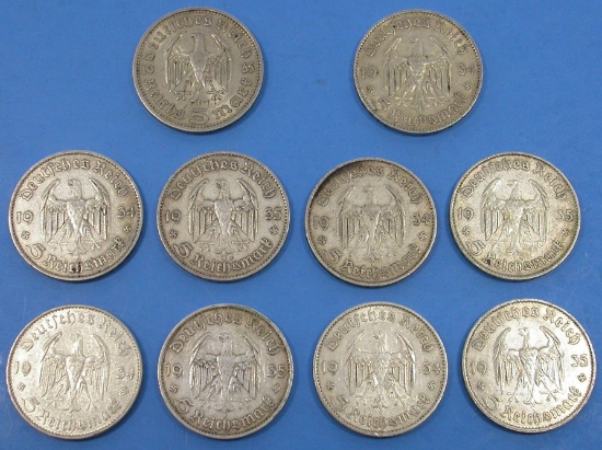 German WWII Nazi 1930s era Five Reichsmark Coins (BAP)