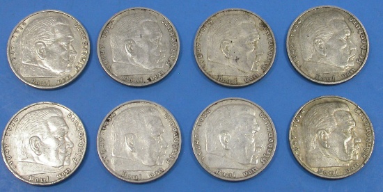 10 German WWII/1930s era Five Reichsmark Coins (BAP)
