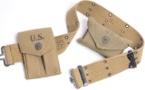 US Military WW II M1910 Khaki Pistol Belt, M1911 Mag Pouch and 1st Aid Dressing Pouch (MOS)