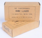 Two US Military 50-Round Boxes of 9mm Luger Parabellum 115 Grain Ammunition (MOS)