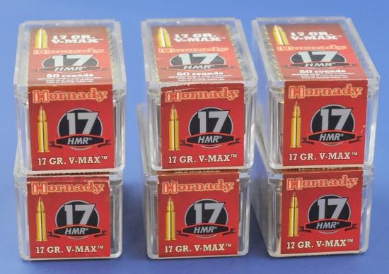 6 boxes, 300 rounds Total, .17 HMR 17 Grain V-Max (IME)