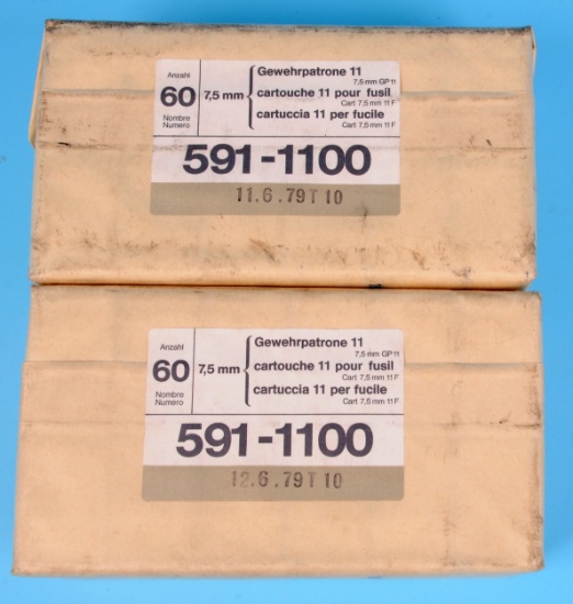 Two Swiss Military 60-Round Packs of 7.5x55mm Match Grade Ammunition (JGD)