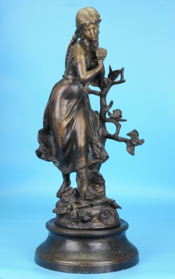 Bronze Statue of a Young Girl Cradling a Flower (KEN)