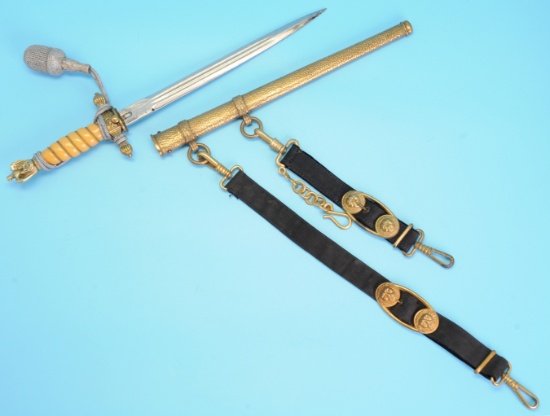 German Kriegsmarine WWII issue Officer's Dress Dagger, Knot and Hangers (KEN)