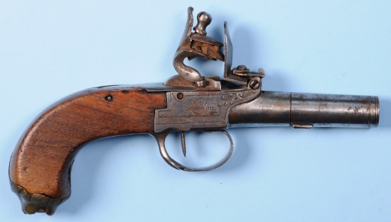 Cased English Screw-Barrel .44 Caliber Flintlock Pocket Pistol - no FFL needed (KEN 1)